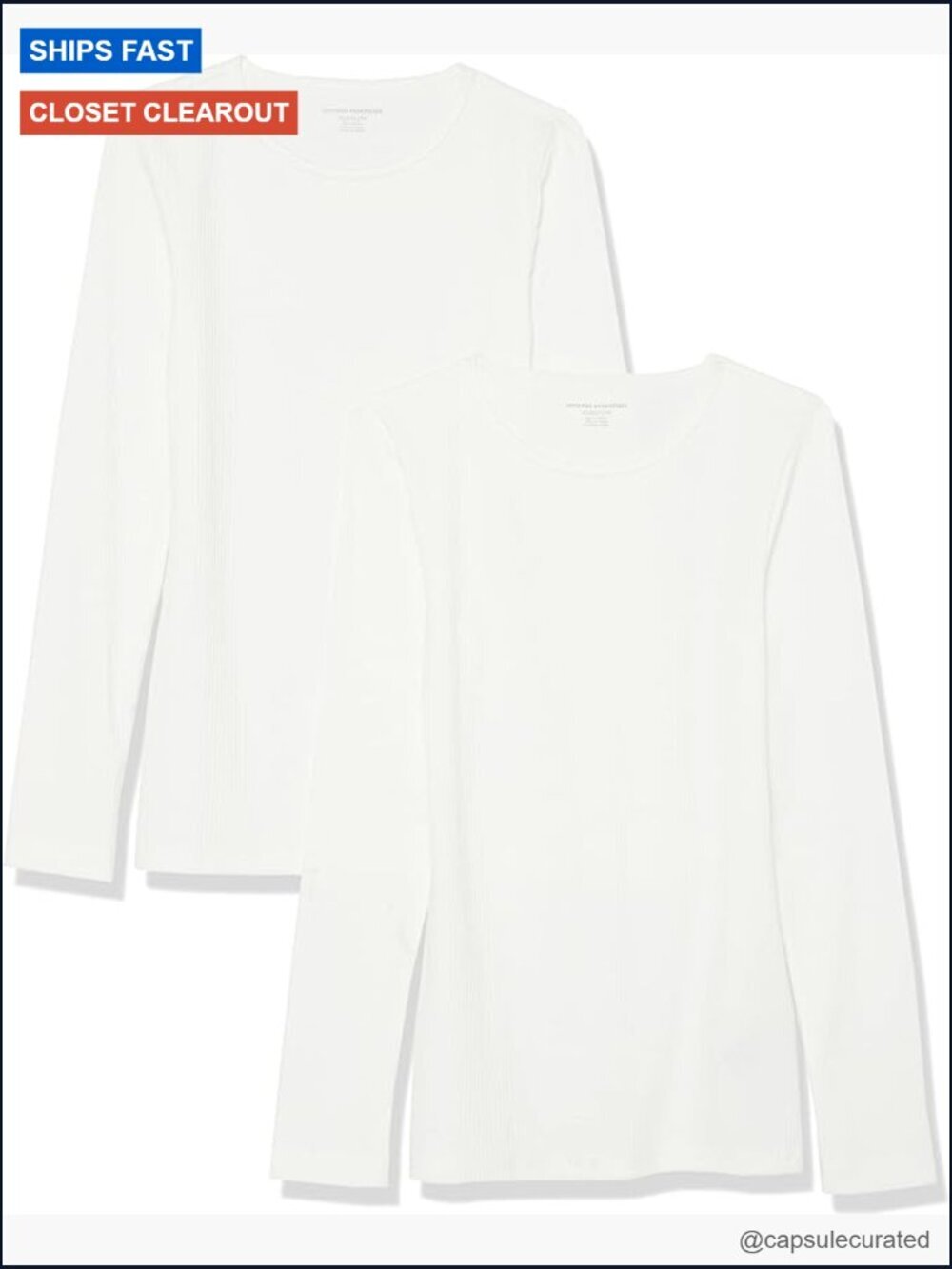 Women's Slim-Fit Long Sleeve Rib Knit Crew Neck Top 2 Pack